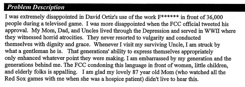 Illustration for article titled Every Viewer Complaint About Big Papi's Post-Bombing Swear Word